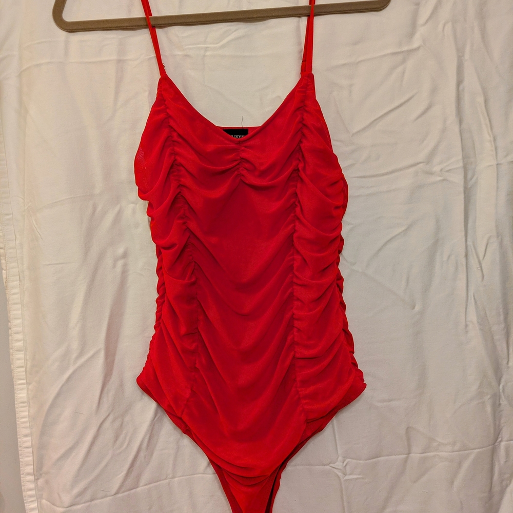 Free Press Vibrant Red Ruched Bodysuit